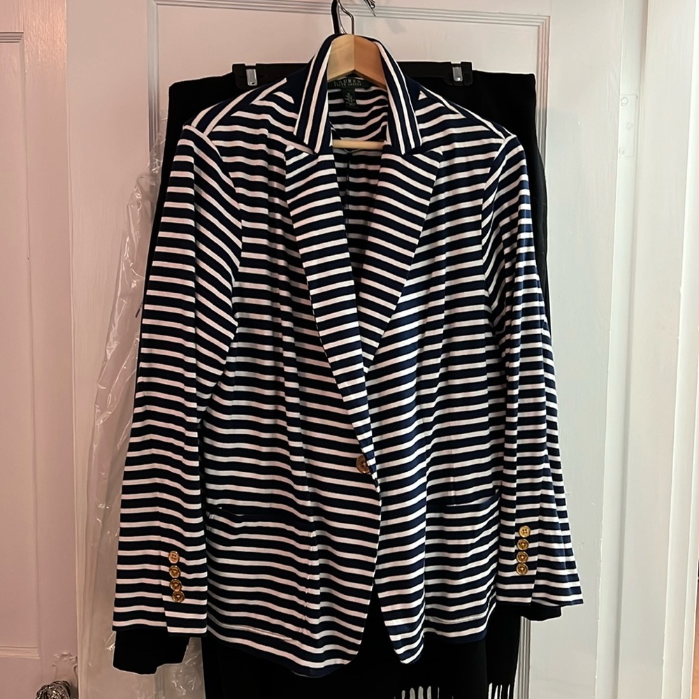 Ralph Lauren striped jersey blazer with gold buttons